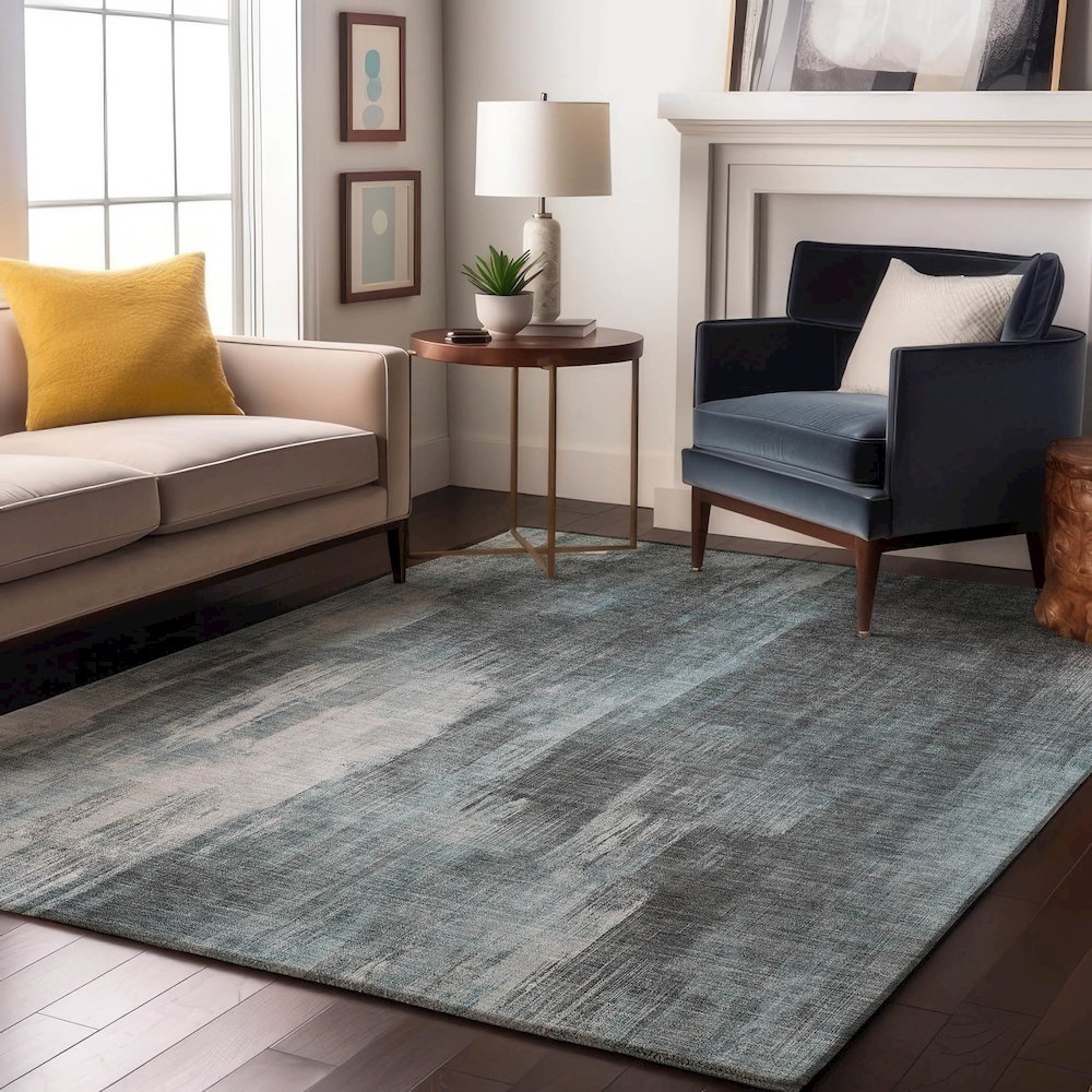 Premium Machine Washable Mayfield  Teal 9' x 12' Rug. Picture 5
