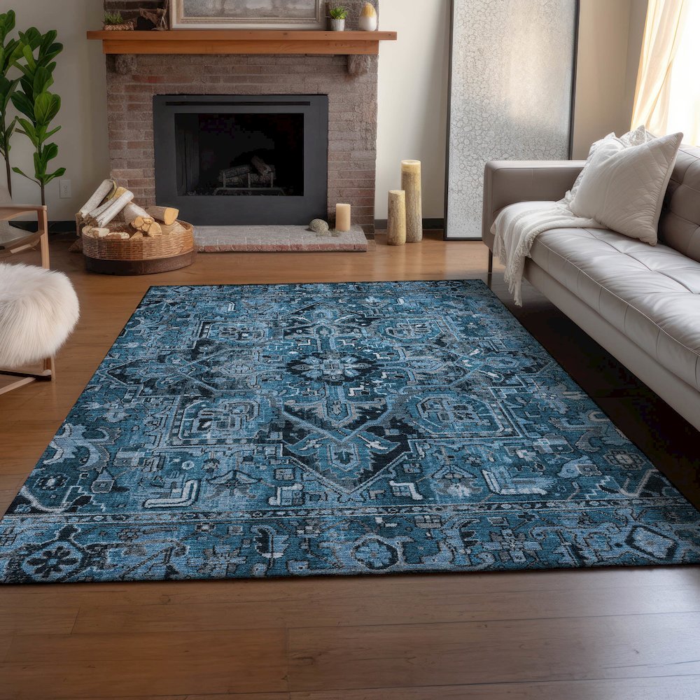 Premium Machine Washable Mayfield  Blue 9' x 12' Rug. Picture 6