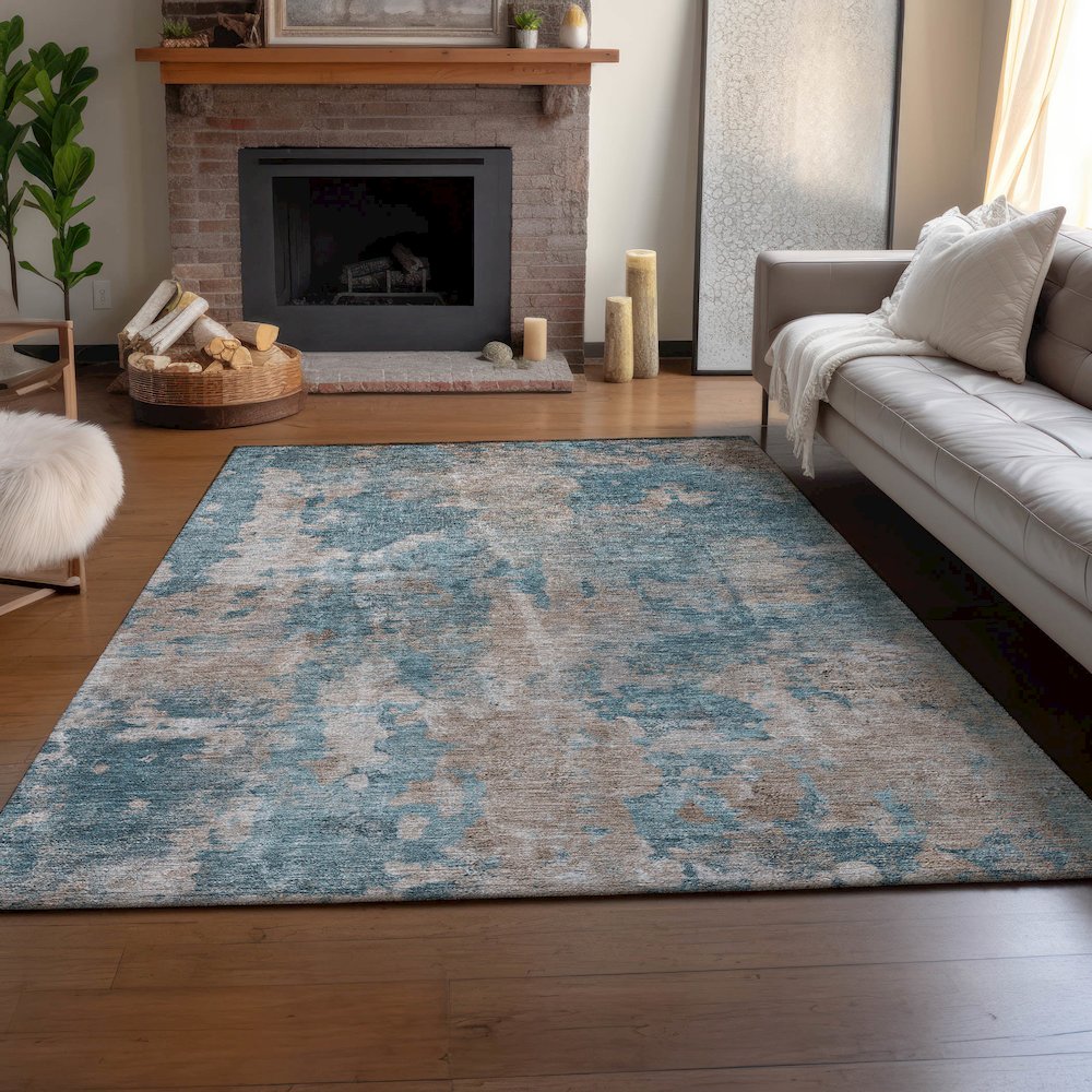 Premium Machine Washable Mayfield  Teal 9' x 12' Rug. Picture 6