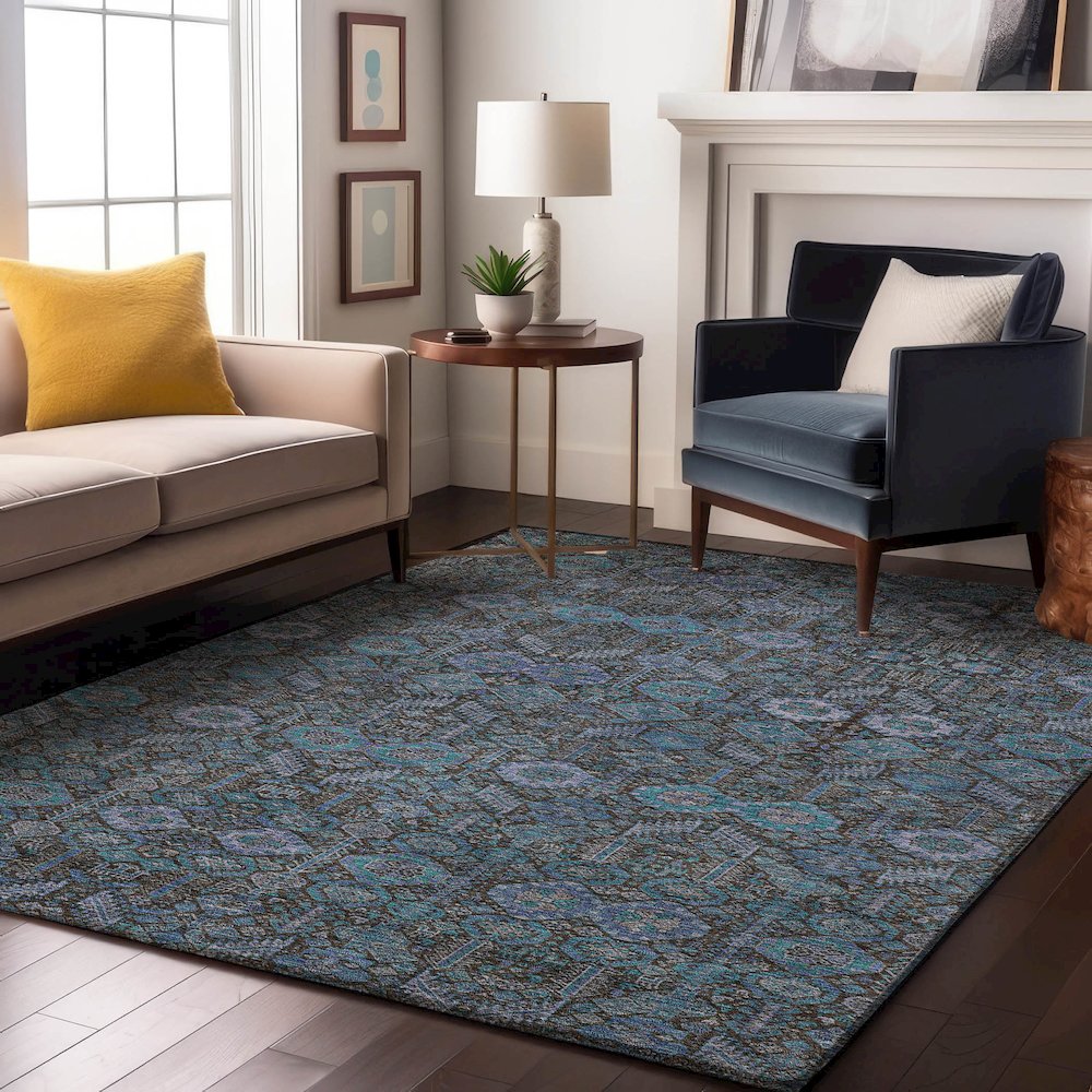 Premium Machine Washable Mayfield  Teal 9' x 12' Rug. Picture 5