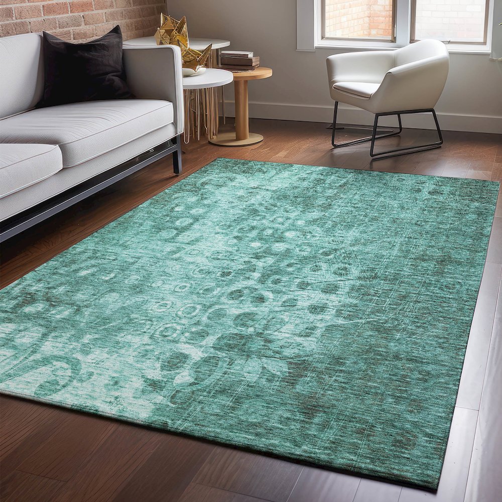 Premium Machine Washable Mayfield  Teal 9' x 12' Rug. Picture 5