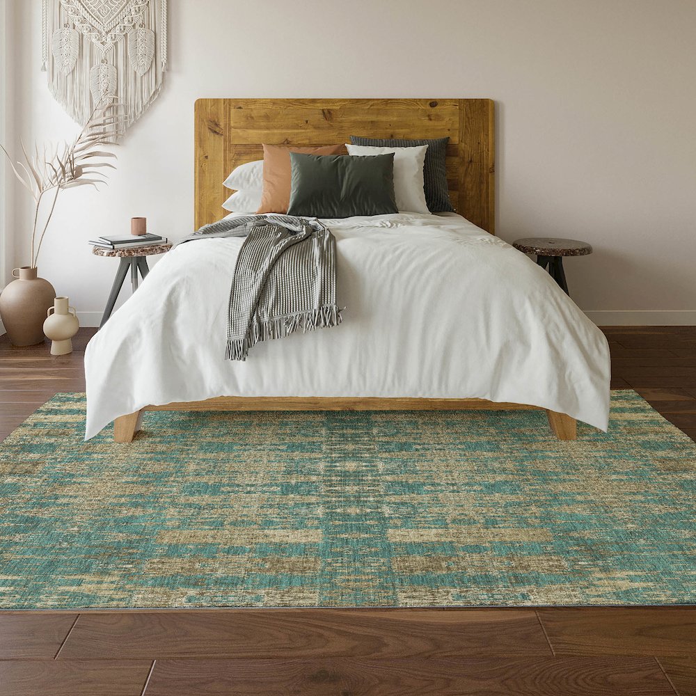 Premium Machine Washable Mayfield  Teal 9' x 12' Rug. Picture 6