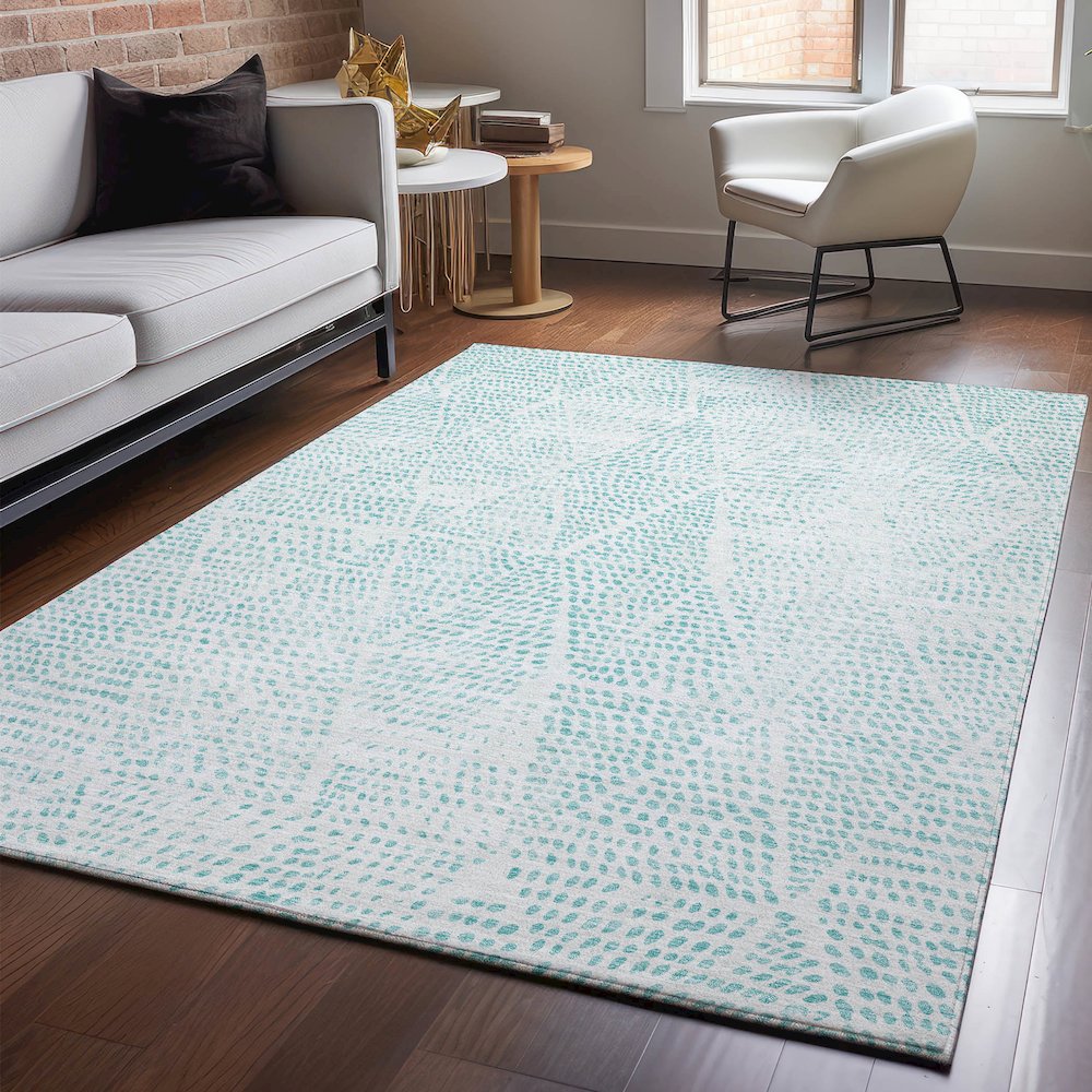 Premium Machine Washable Mayfield  Aqua 9' x 12' Rug. Picture 5