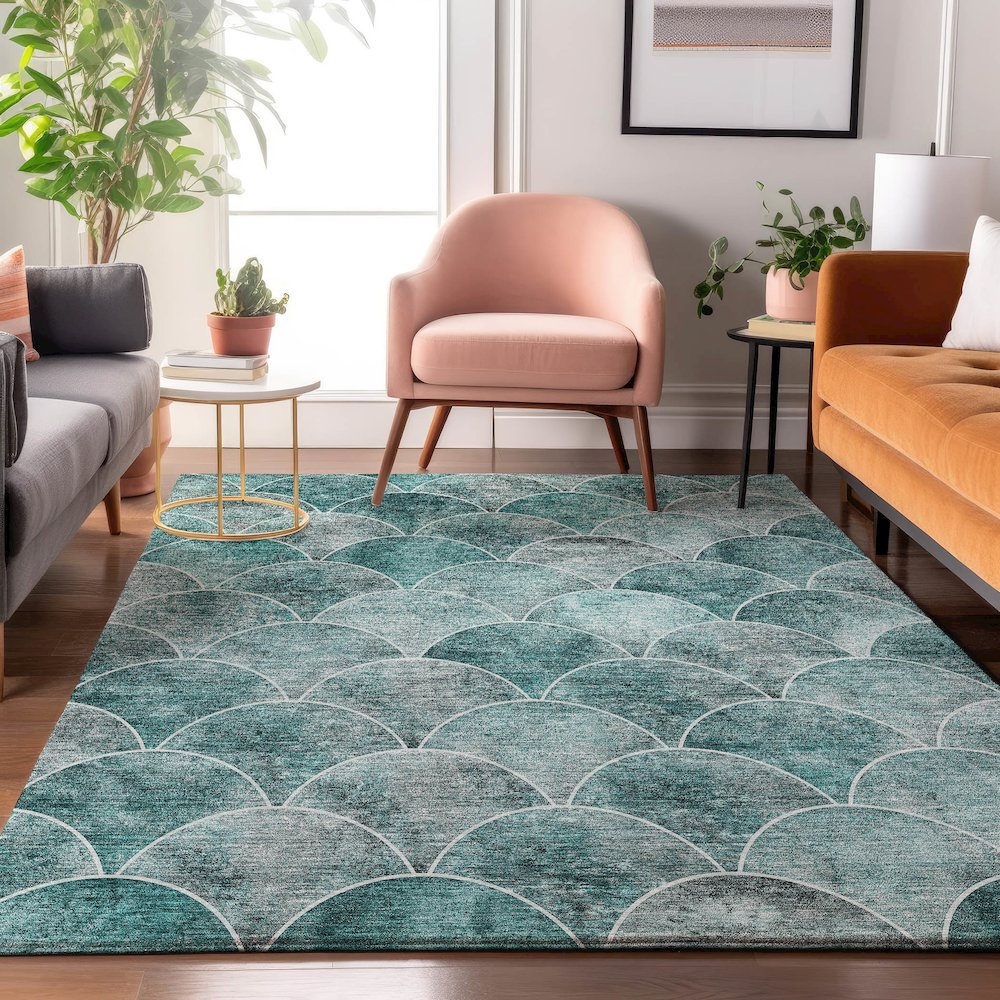 Premium Machine Washable Mayfield  Teal 9' x 12' Rug. Picture 5