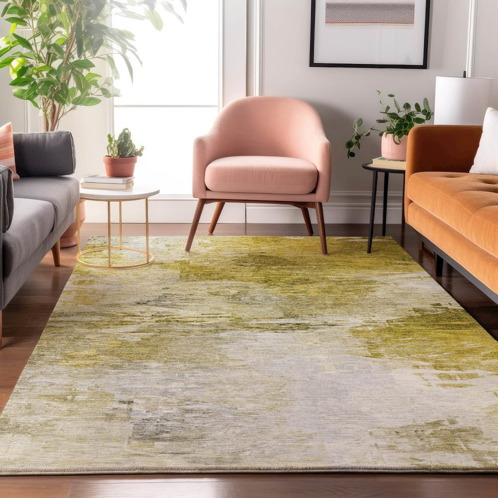 Premium Machine Washable Mayfield  Gold 9' x 12' Rug. Picture 5
