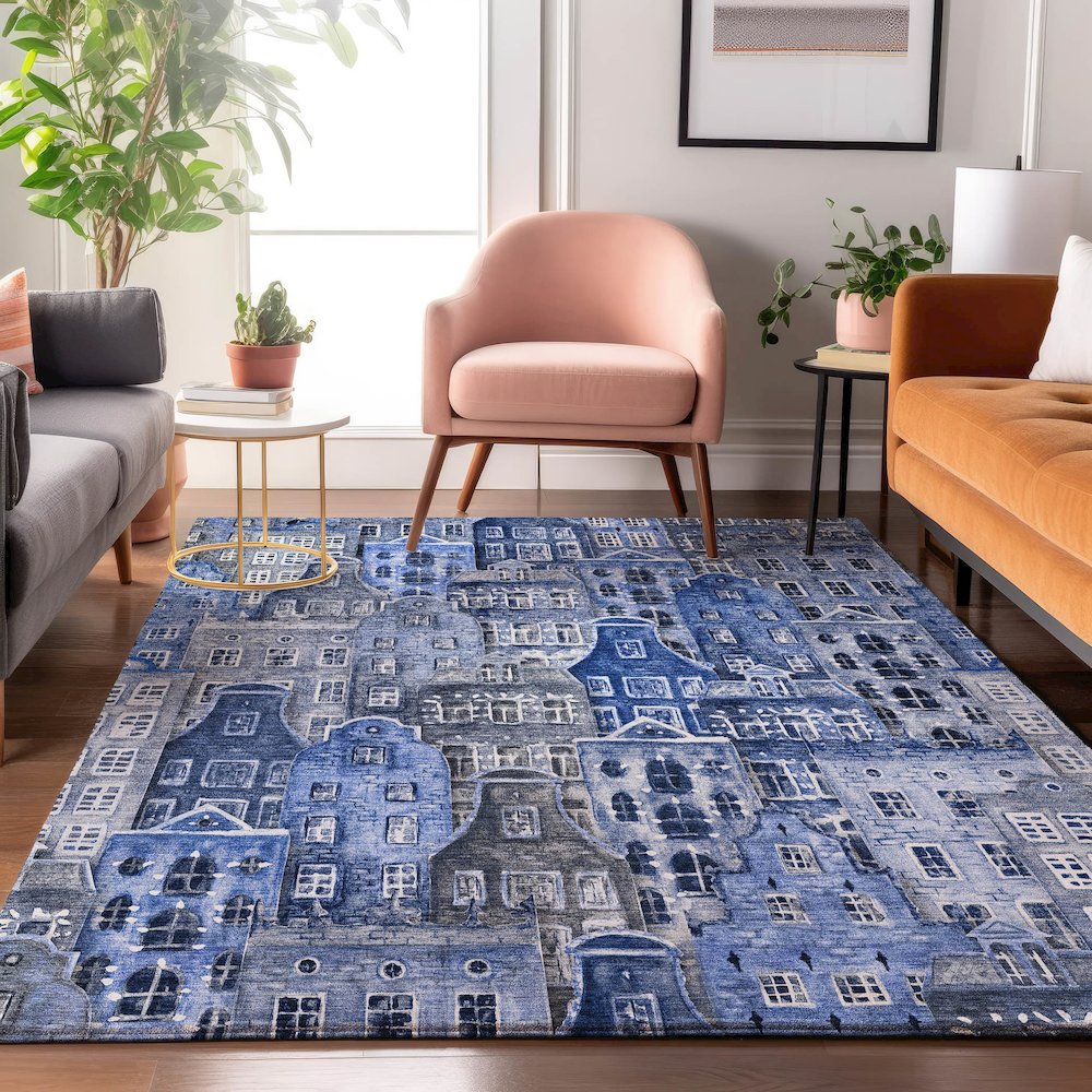 Premium Machine Washable Mayfield  Blue 9' x 12' Rug. Picture 5