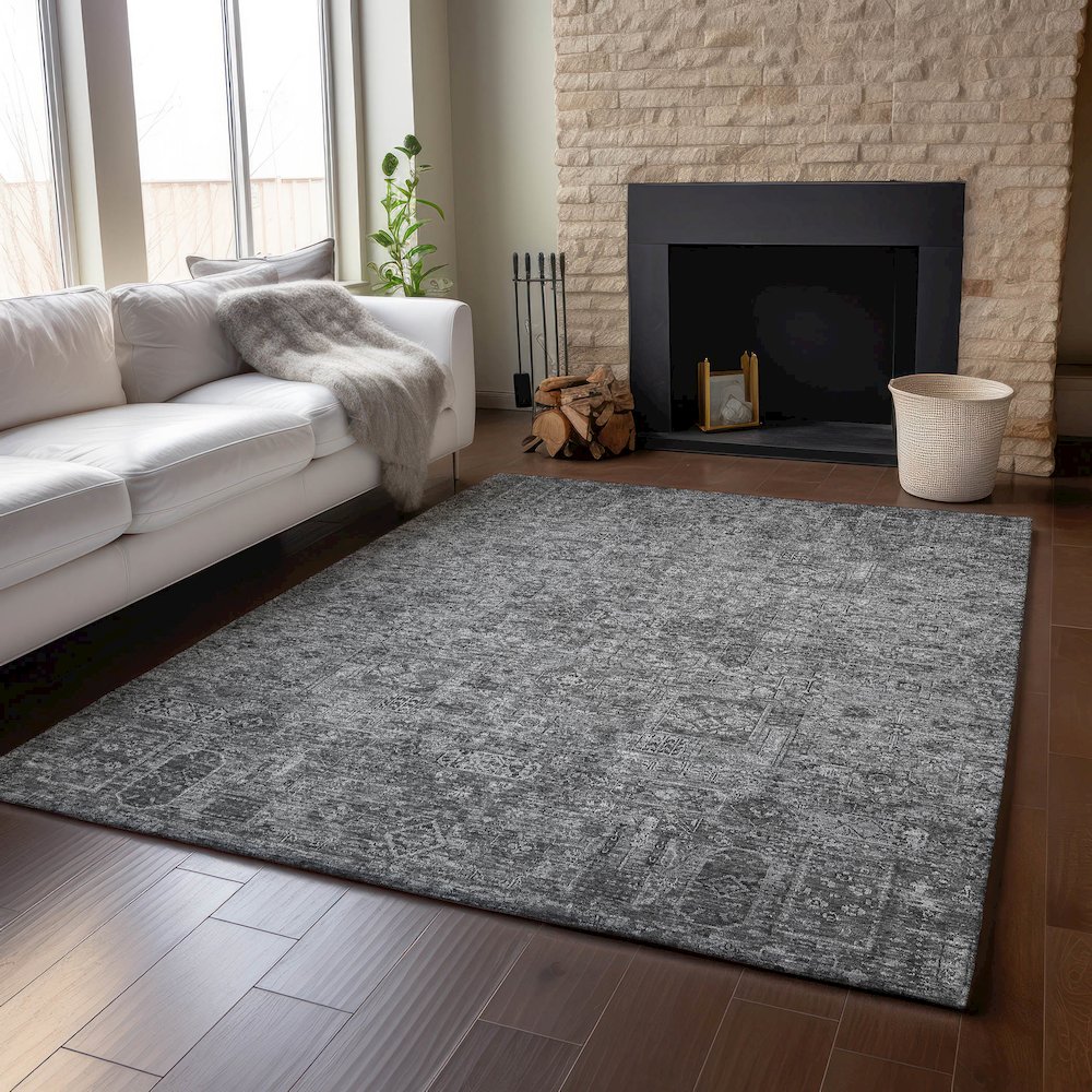 Premium Machine Washable Mayfield  Charcoal 9' x 12' Rug. Picture 6