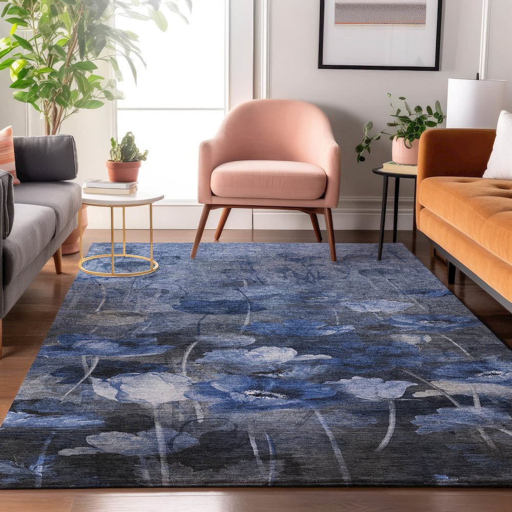 Premium Machine Washable Mayfield  Blue 9' x 12' Rug. Picture 5