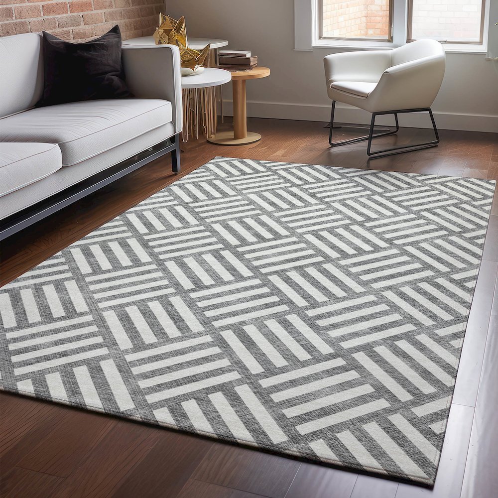 Premium Machine Washable Mayfield  Charcoal 9' x 12' Rug. Picture 5