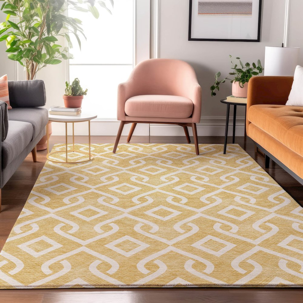 Premium Machine Washable Mayfield  Gold 9' x 12' Rug. Picture 5