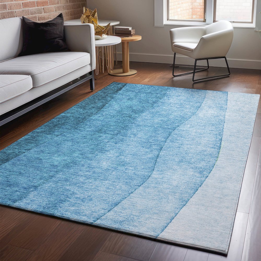 Premium Machine Washable Mayfield  Teal 9' x 12' Rug. Picture 5