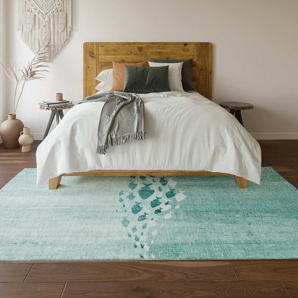 Premium Machine Washable Mayfield  Teal 9' x 12' Rug. Picture 6