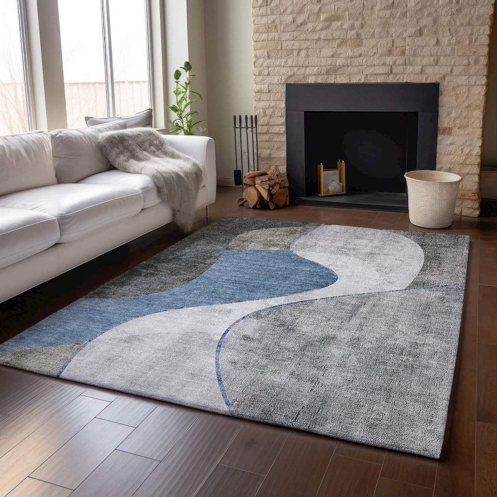 Premium Machine Washable Mayfield  Blue 9' x 12' Rug. Picture 6