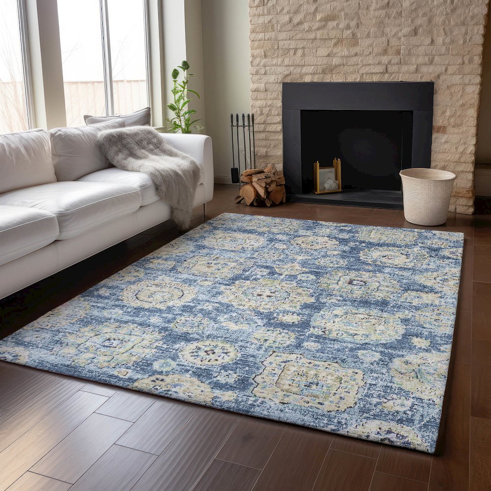 Premium Machine Washable Mayfield  Blue 9' x 12' Rug. Picture 6