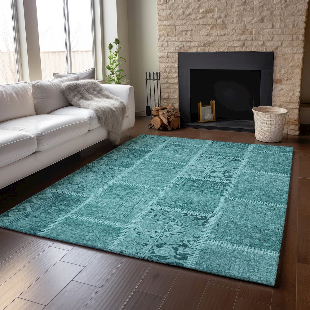 Premium Machine Washable Mayfield  Turquoise 9' x 12' Rug. Picture 6
