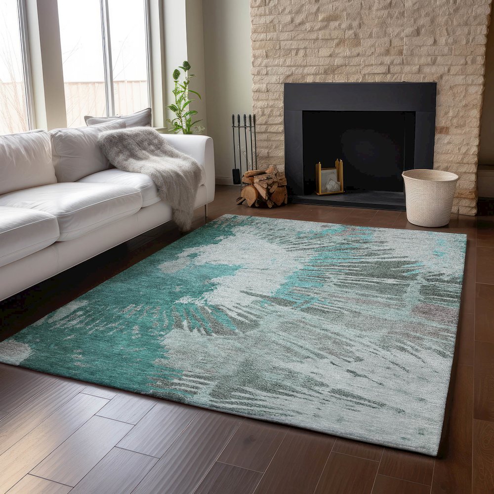 Premium Machine Washable Mayfield  Teal 9' x 12' Rug. Picture 6