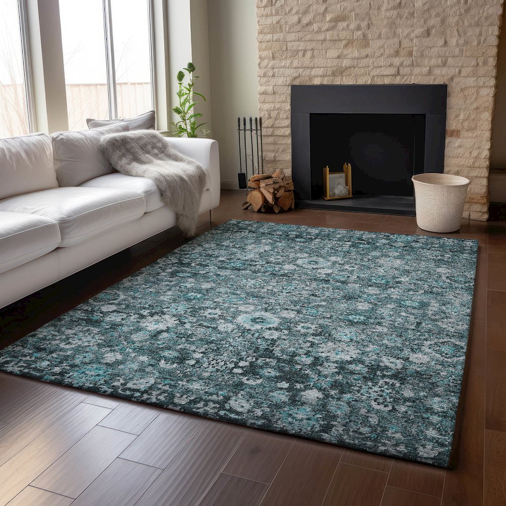 Premium Machine Washable Mayfield  Teal 9' x 12' Rug. Picture 6