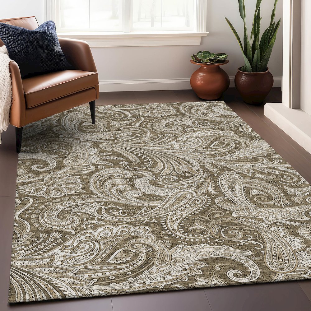 Premium Machine Washable Mayfield AMF654 Chocolate 9' x 12' Rug. Picture 6