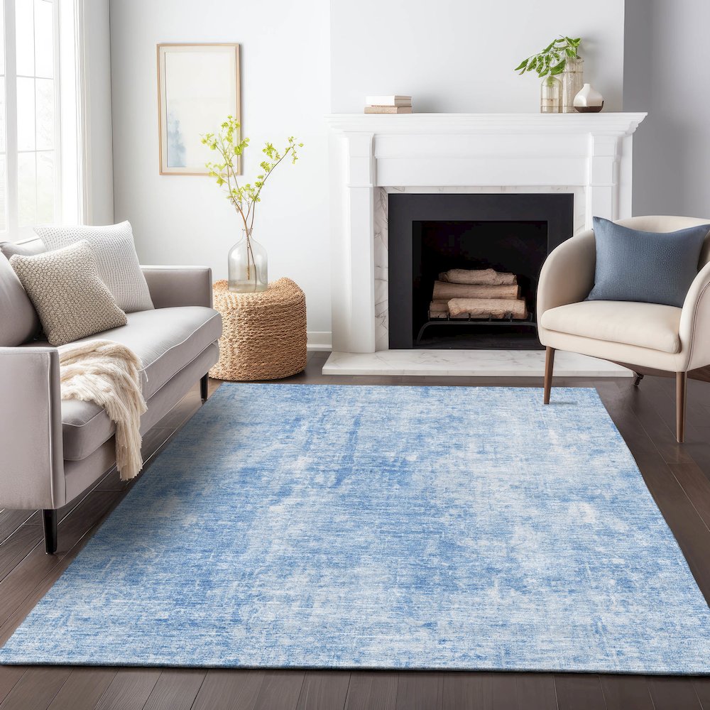 Premium Machine Washable Mayfield AMF656 Blue 9' x 12' Rug. Picture 5
