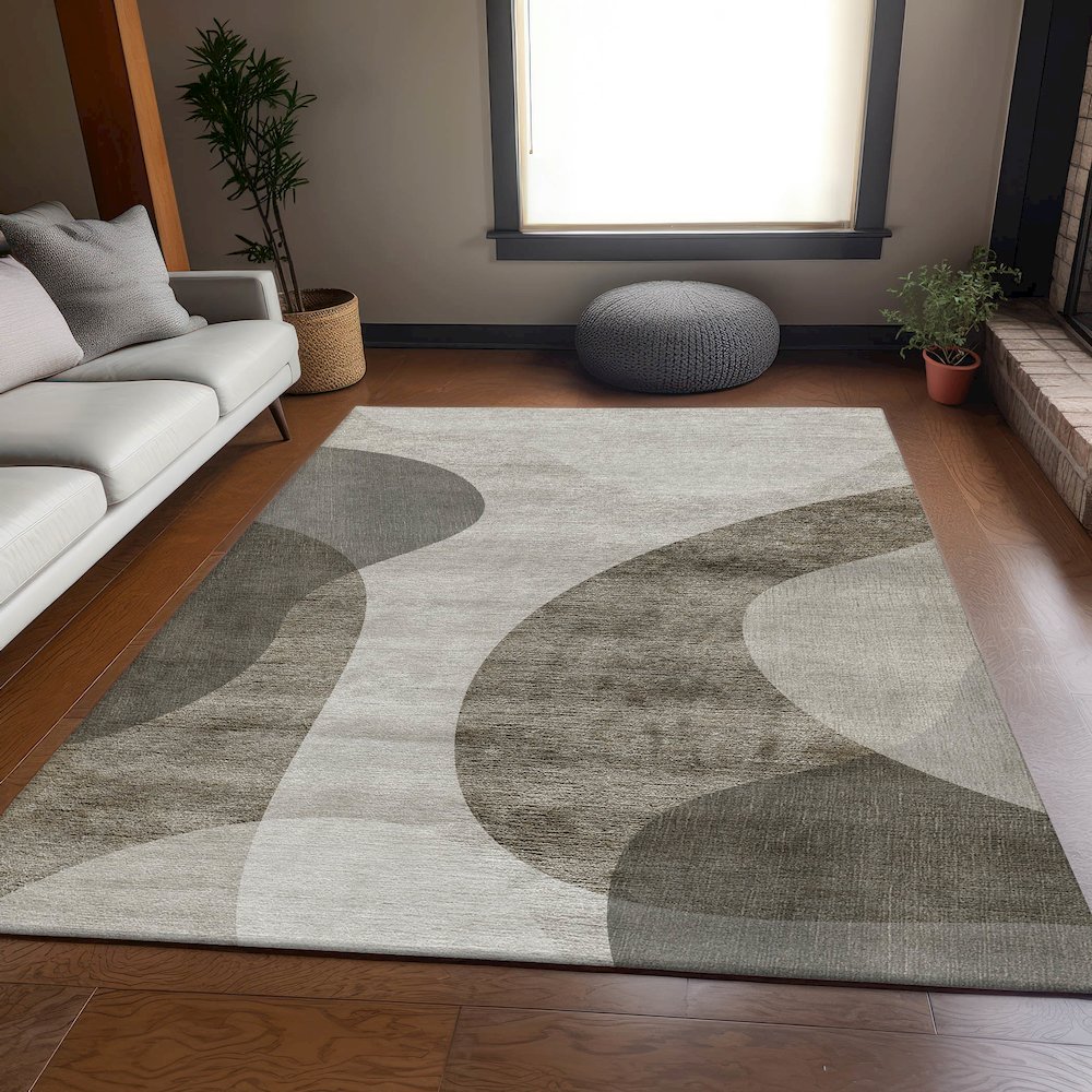 Premium Machine Washable Mayfield AMF657 Taupe 9' x 12' Rug. Picture 5