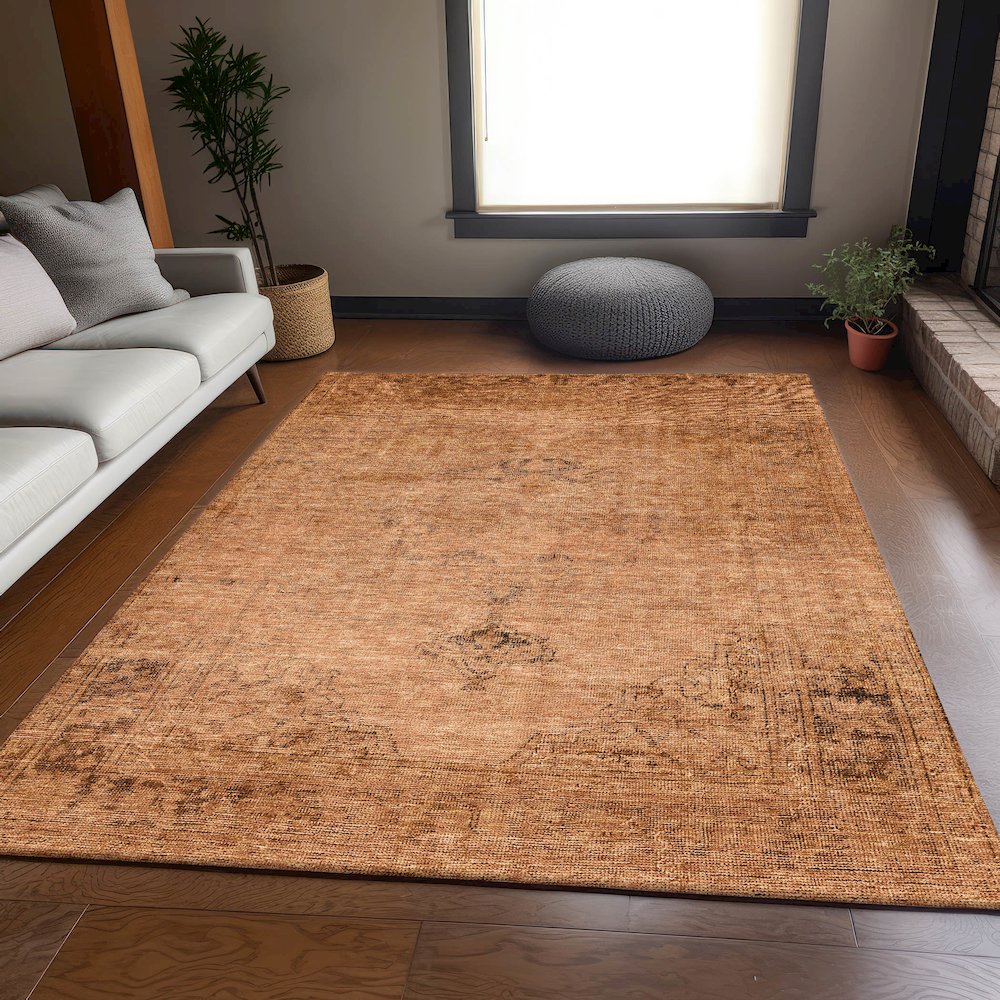 Premium Machine Washable Mayfield AMF658 Copper 9' x 12' Rug. Picture 5