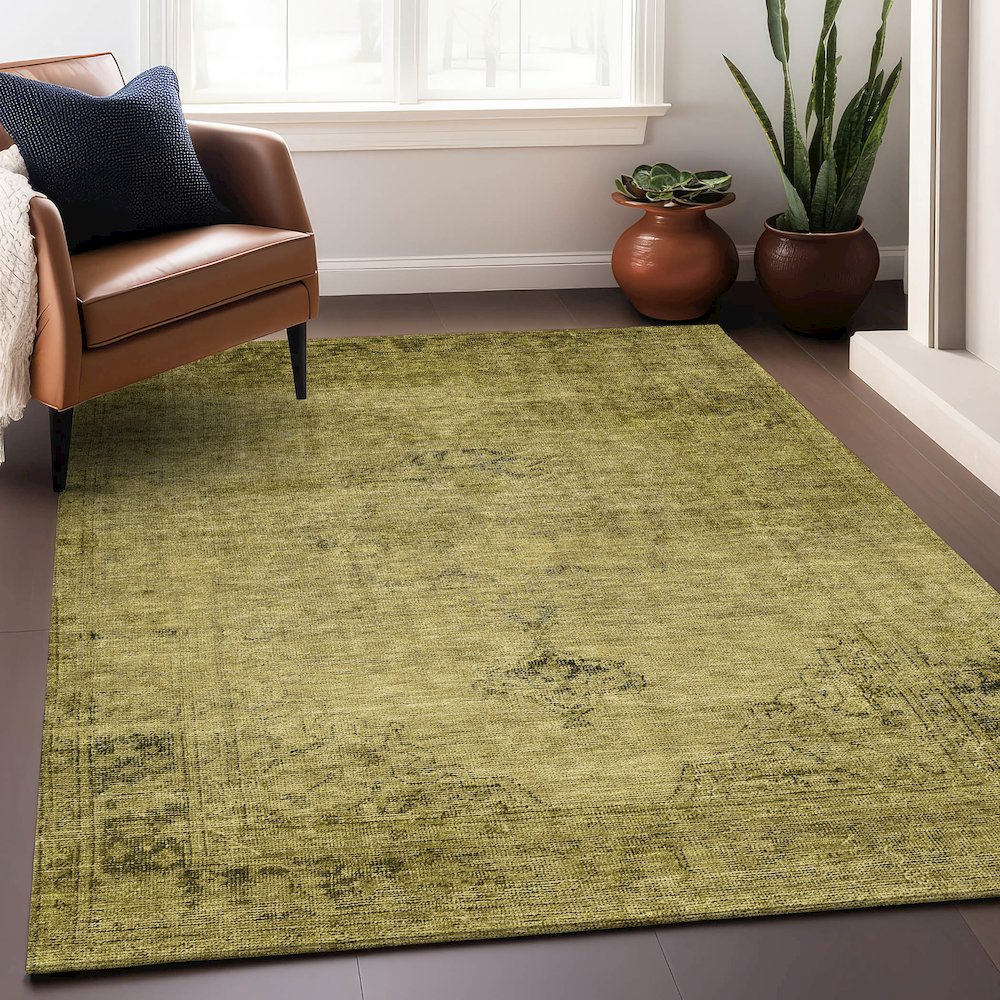Premium Machine Washable Mayfield AMF658 Gold 9' x 12' Rug. Picture 6