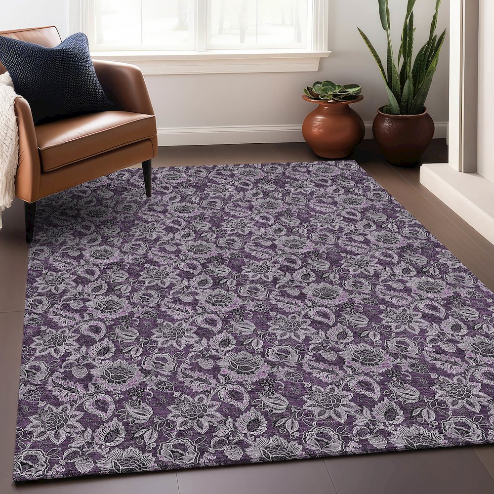 Premium Machine Washable Mayfield AMF661 Eggplant 9' x 12' Rug. Picture 6