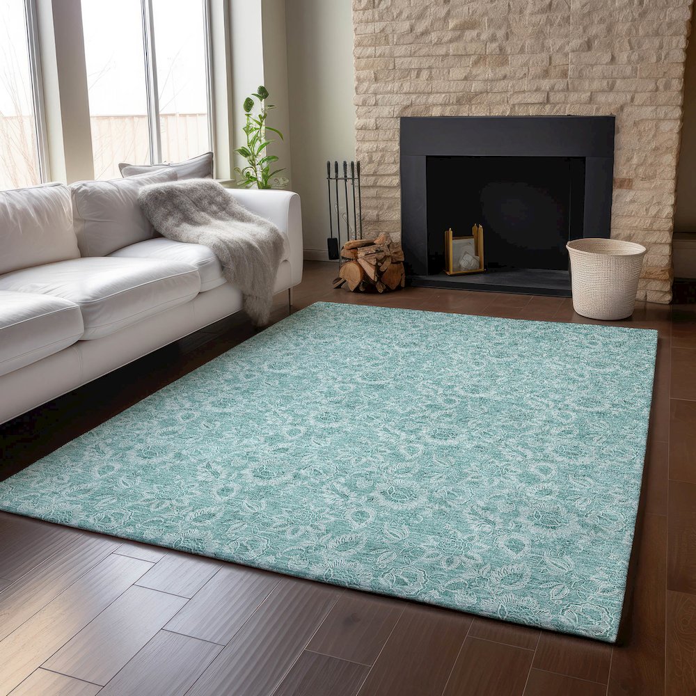 Premium Machine Washable Mayfield AMF662 Teal 9' x 12' Rug. Picture 6