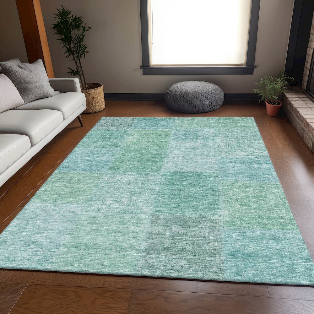 Premium Machine Washable Mayfield AMF664 Teal 9' x 12' Rug. Picture 5
