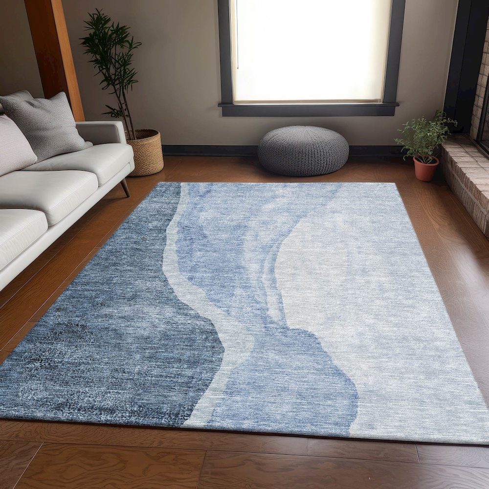 Premium Machine Washable Mayfield AMF667 Blue 9' x 12' Rug. Picture 5