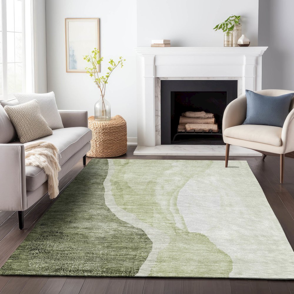 Premium Machine Washable Mayfield AMF667 Olive 9' x 12' Rug. Picture 5