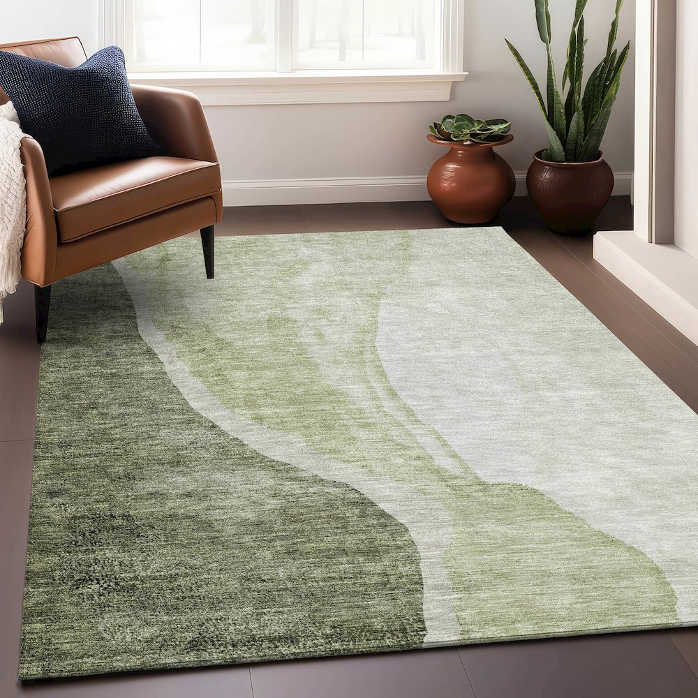 Premium Machine Washable Mayfield AMF667 Olive 9' x 12' Rug. Picture 6