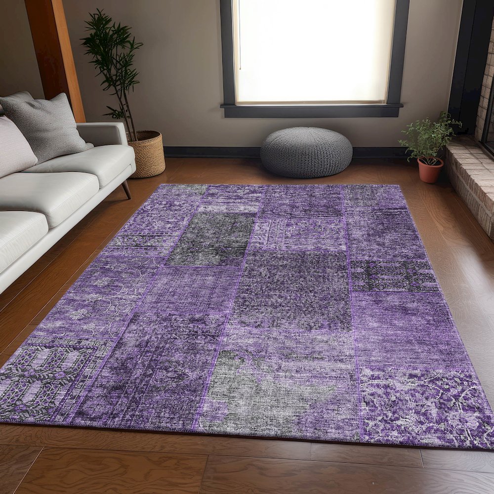 Premium Machine Washable Mayfield AMF669 Eggplant 9' x 12' Rug. Picture 5