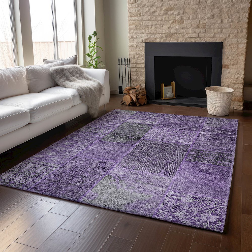 Premium Machine Washable Mayfield AMF669 Eggplant 9' x 12' Rug. Picture 6