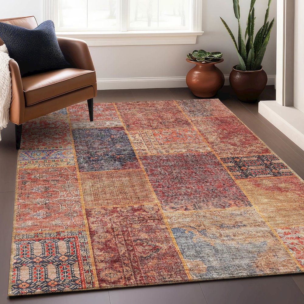 Premium Machine Washable Mayfield AMF669 Red 9' x 12' Rug. Picture 6