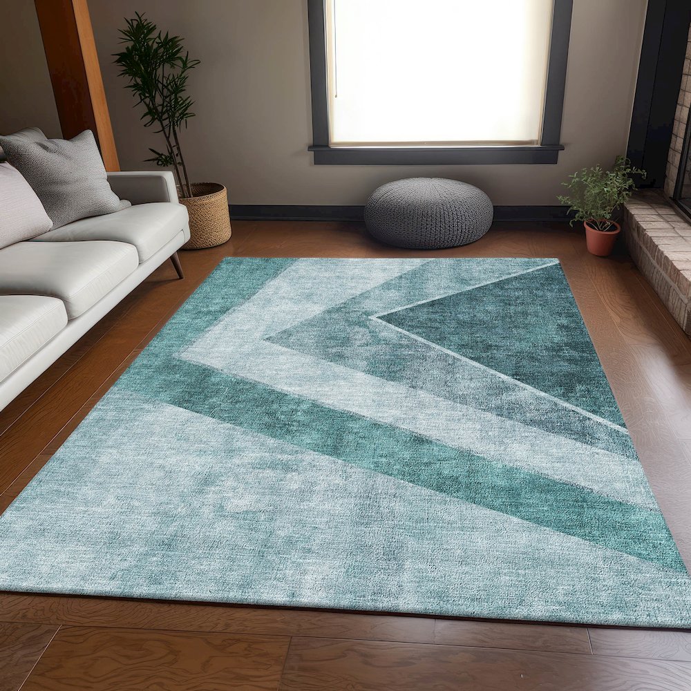 Premium Machine Washable Mayfield AMF671 Teal 9' x 12' Rug. Picture 5