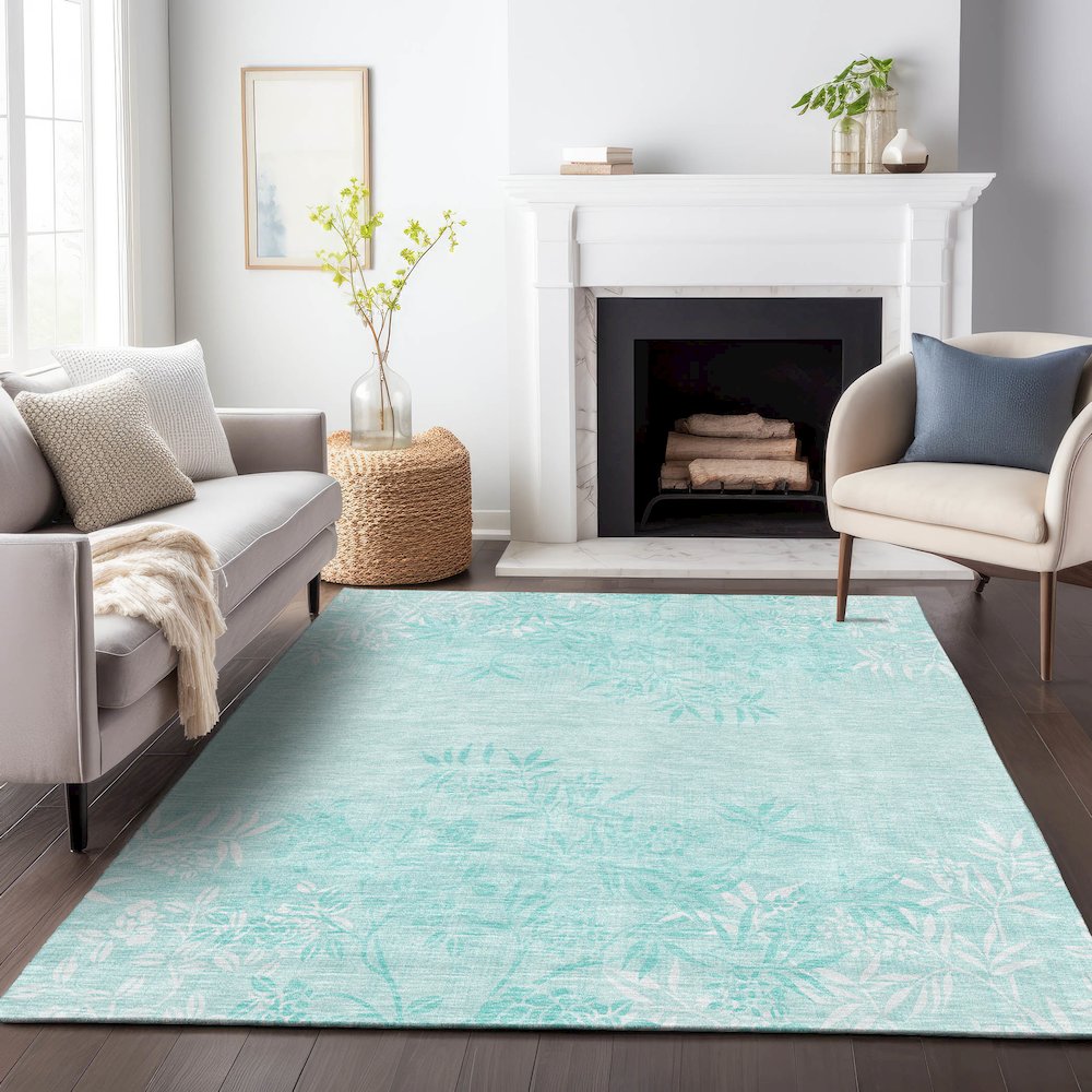 Premium Machine Washable Mayfield AMF673 Teal 9' x 12' Rug. Picture 5