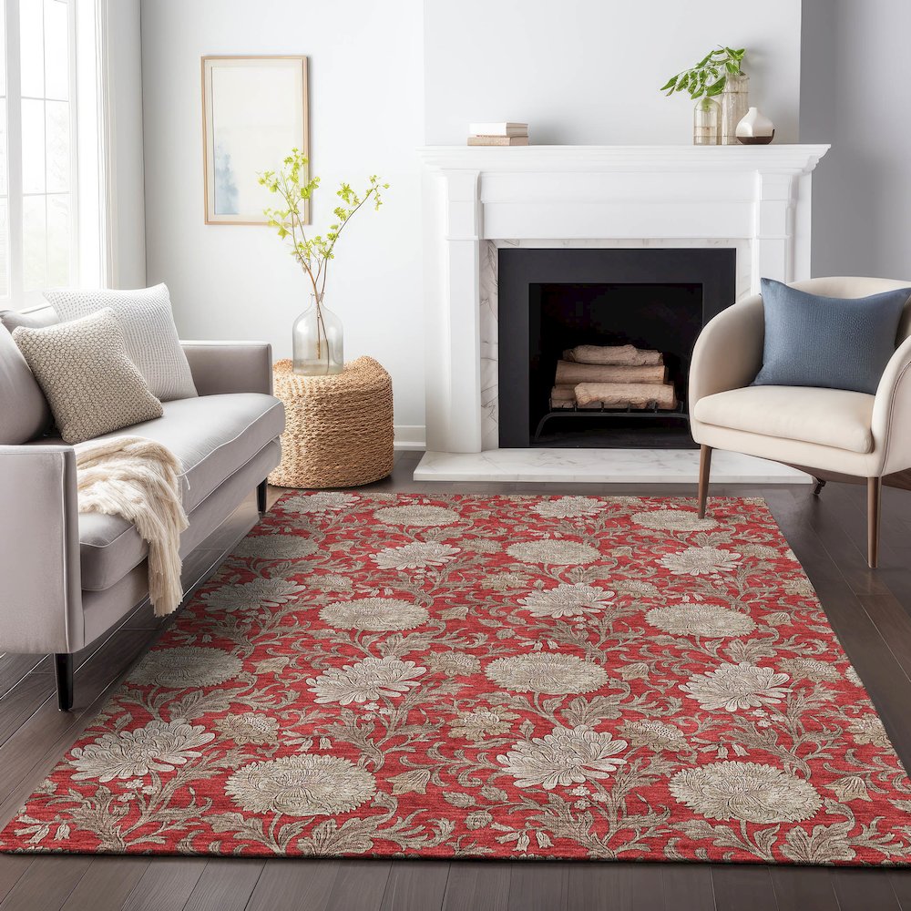 Premium Machine Washable Mayfield AMF677 Red 9' x 12' Rug. Picture 5