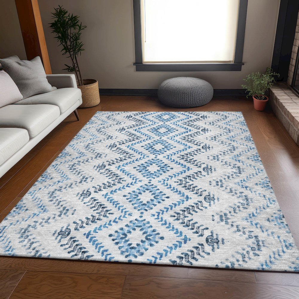 Premium Machine Washable Mayfield AMF684 Blue 9' x 12' Rug. Picture 5