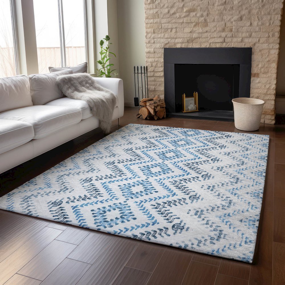 Premium Machine Washable Mayfield AMF684 Blue 9' x 12' Rug. Picture 6