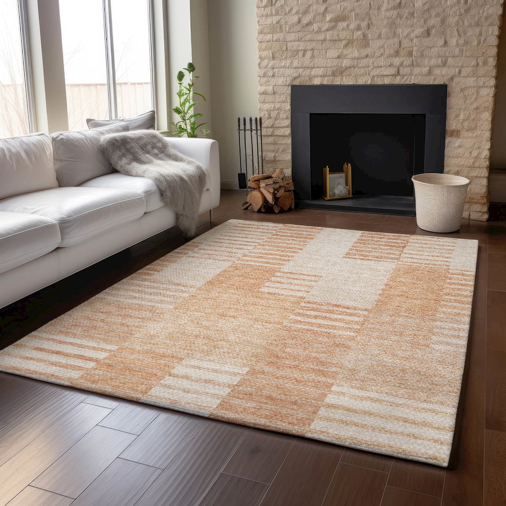 Premium Machine Washable Mayfield AMF686 Salmon 9' x 12' Rug. Picture 6