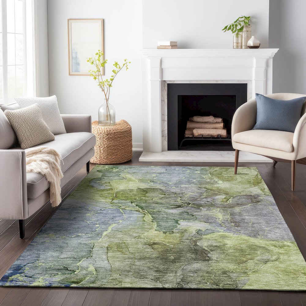 Premium Machine Washable Mayfield AMF689 Olive 9' x 12' Rug. Picture 5