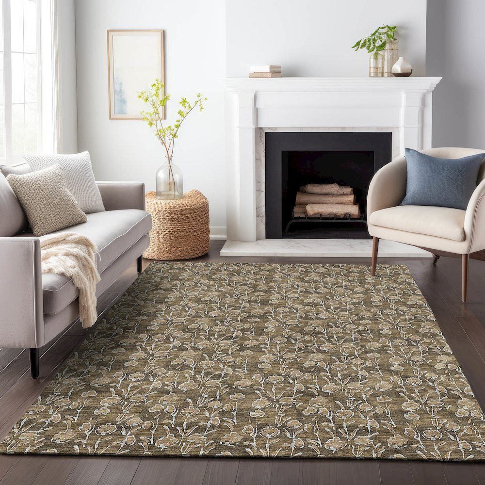 Premium Machine Washable Mayfield AMF692 Brown 9' x 12' Rug. Picture 5
