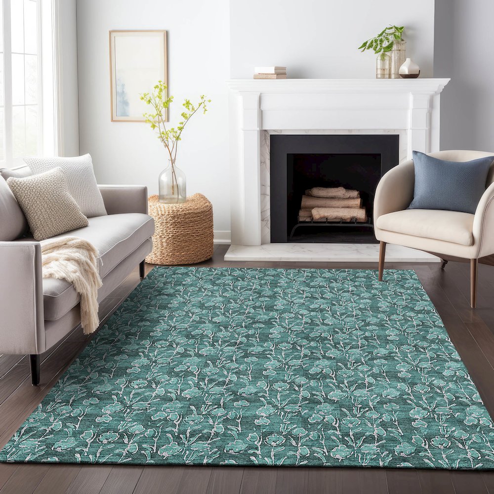 Premium Machine Washable Mayfield AMF692 Teal 9' x 12' Rug. Picture 5