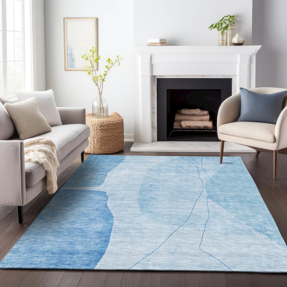 Premium Machine Washable Mayfield AMF696 Blue 9' x 12' Rug. Picture 5