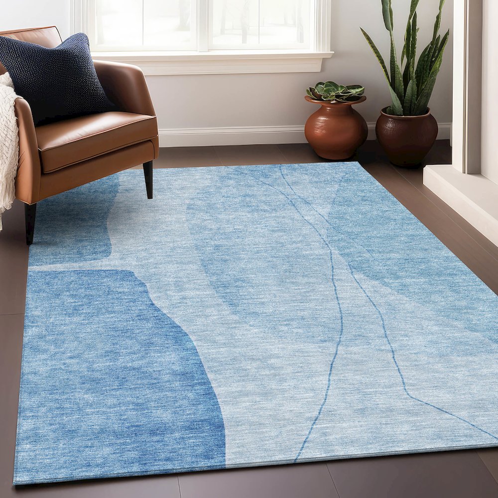 Premium Machine Washable Mayfield AMF696 Blue 9' x 12' Rug. Picture 6