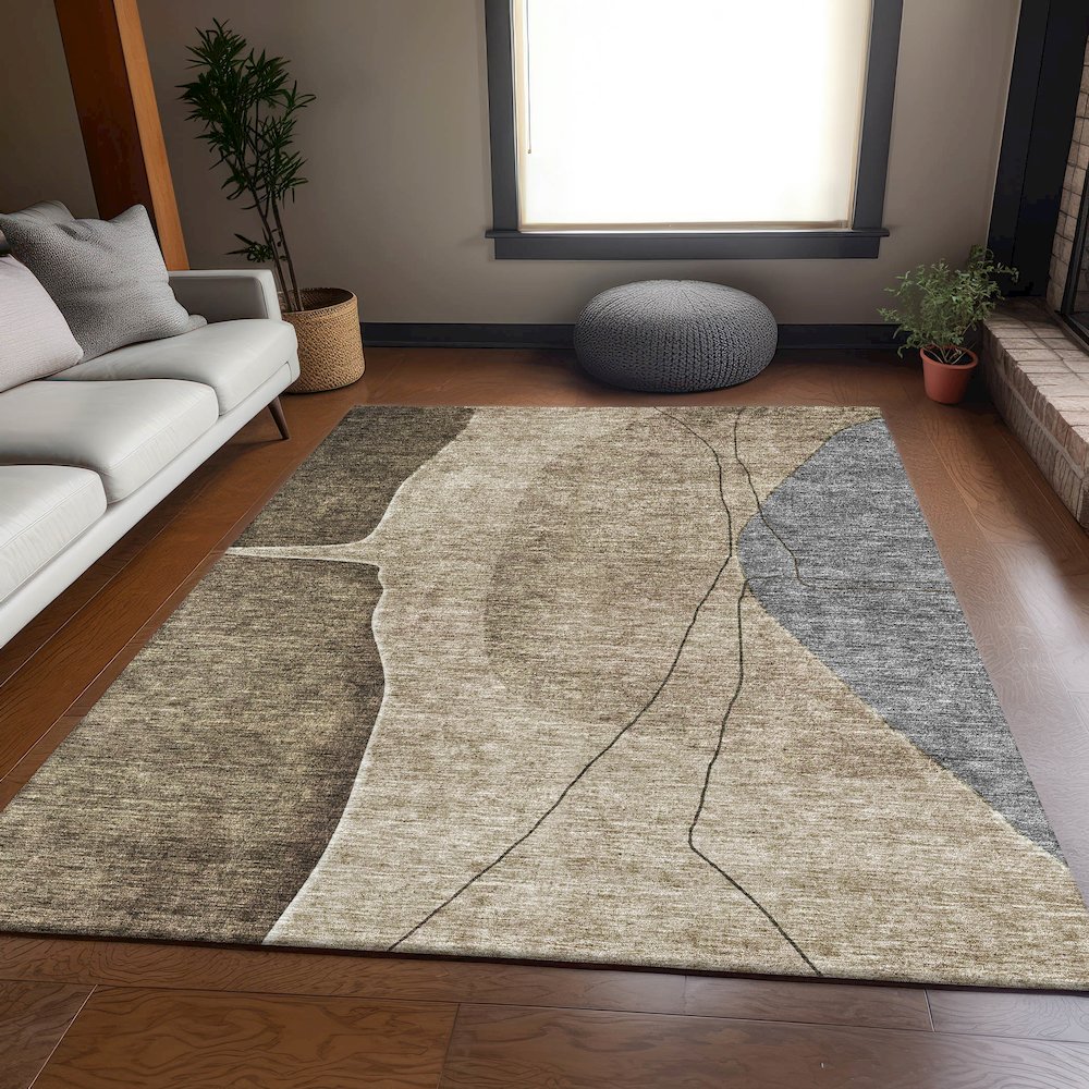 Premium Machine Washable Mayfield AMF696 Brown 9' x 12' Rug. Picture 5