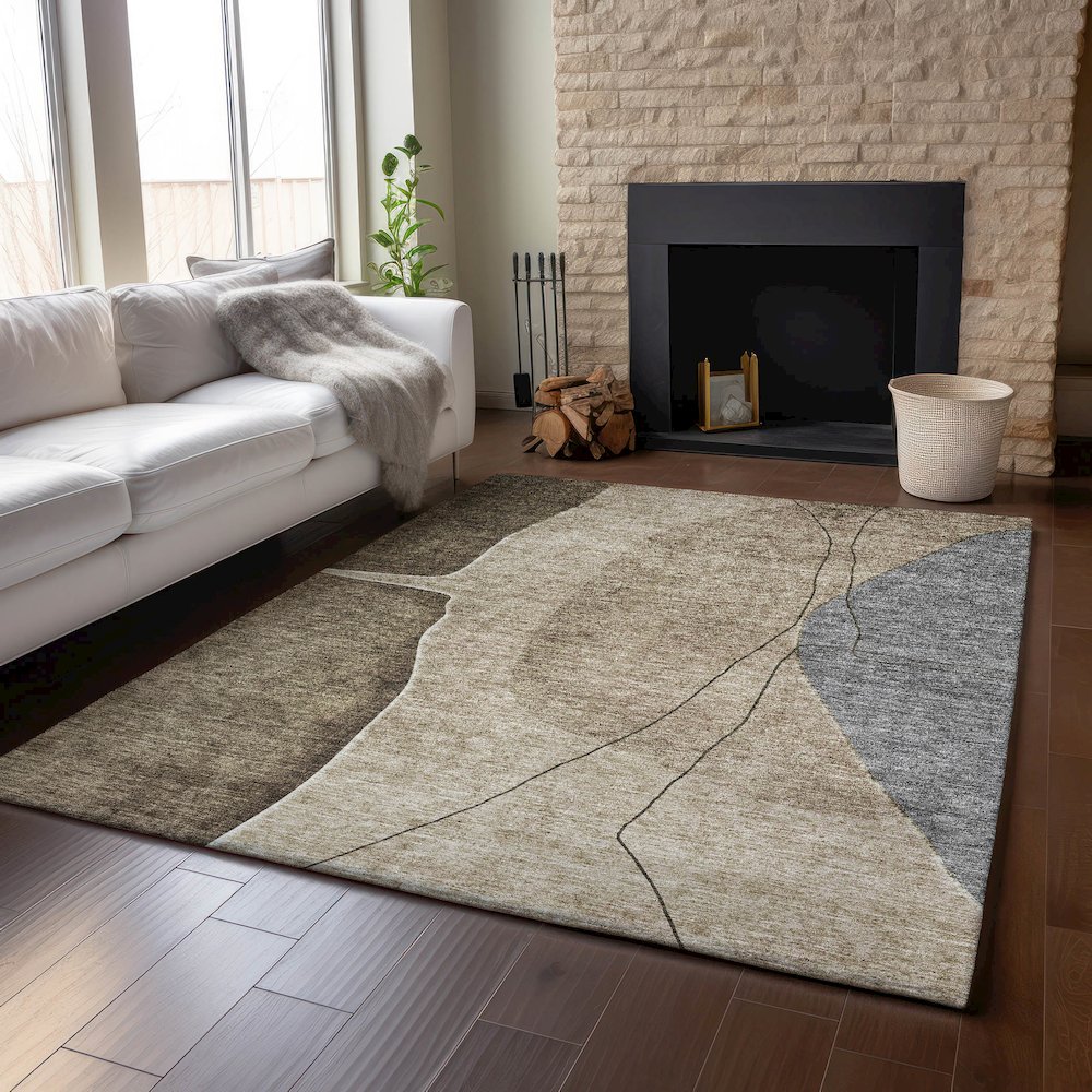 Premium Machine Washable Mayfield AMF696 Brown 9' x 12' Rug. Picture 6