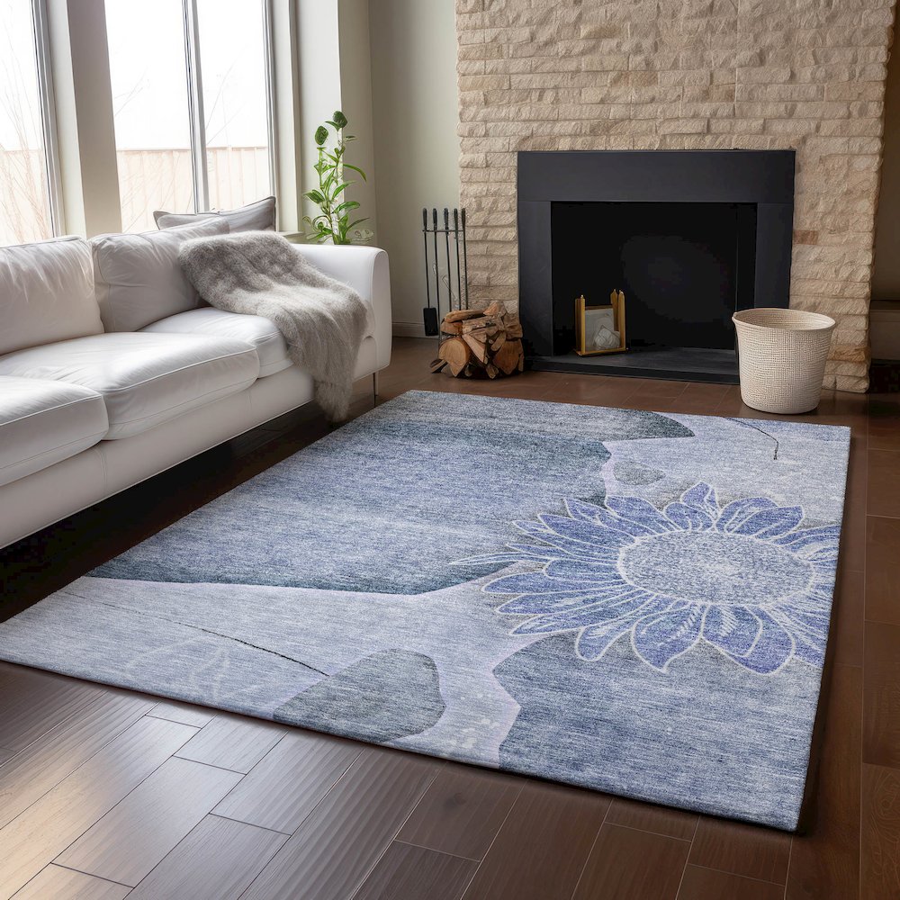 Premium Machine Washable Mayfield AMF700 Blue 9' x 12' Rug. Picture 6