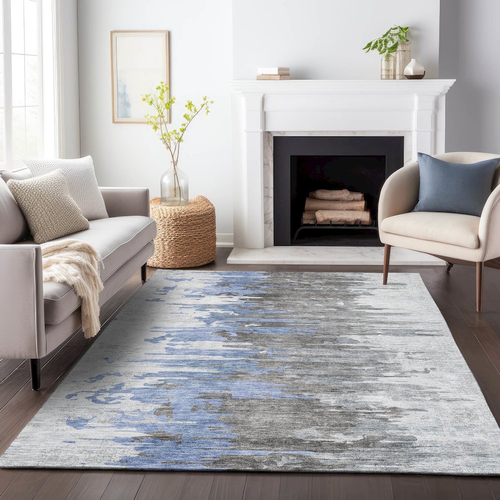Premium Machine Washable Mayfield AMF704 Blue 9' x 12' Rug. Picture 5